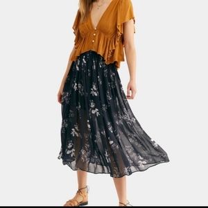 Free People Lydia midnight combo floral midi skirt